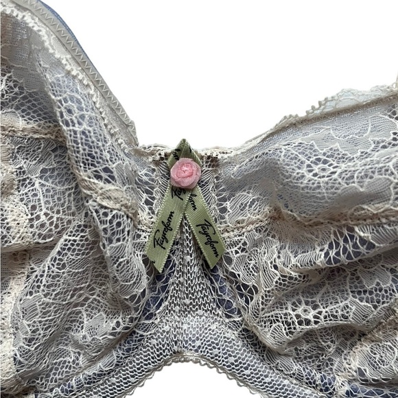NWT Fayreform Vitality Sheer Lace Bra in Cream Lined with Gray/Purple UK 30F - Picture 2 of 10